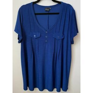 Blue Plus Sz 3X Casual Wear Stretchy Jersey Knit Pintucked Shirt ELIE MCCARTHY